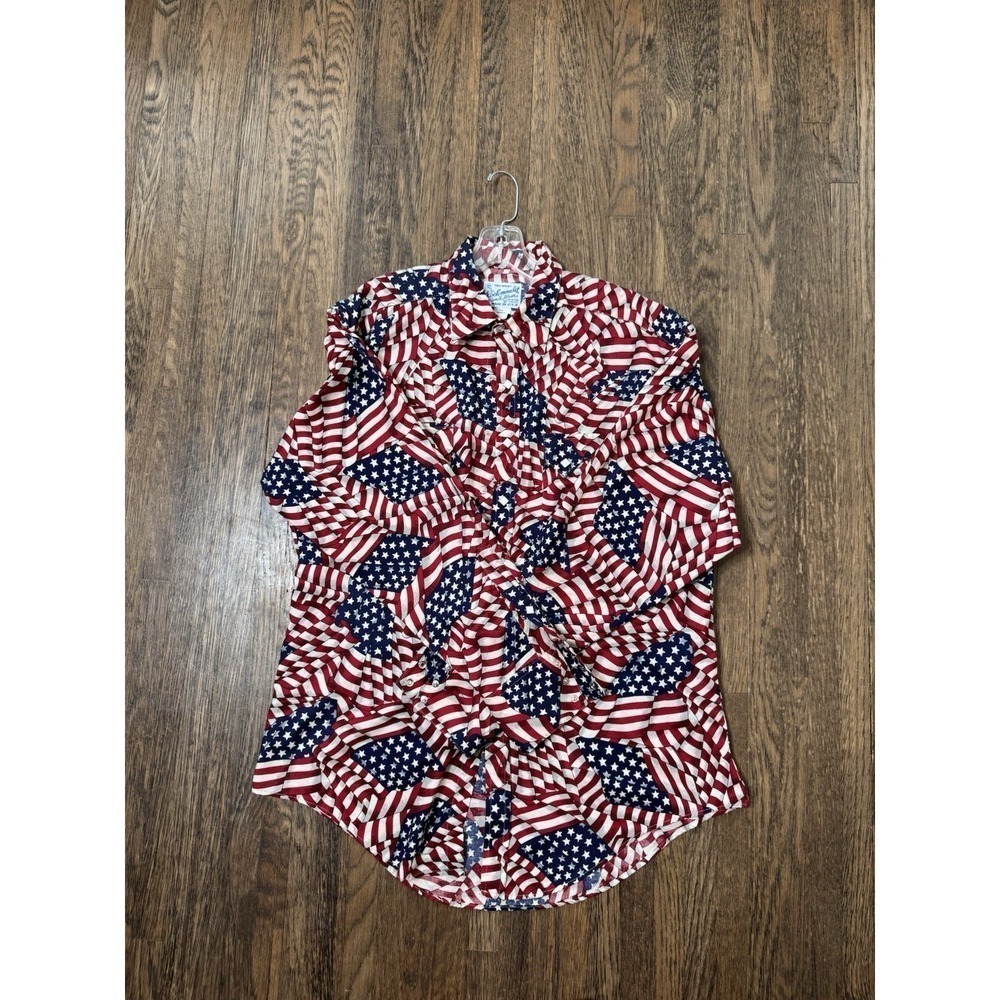 Rockmount Ranch Wear American Flag Western Pearl Snap Shirt Medium Made In USA